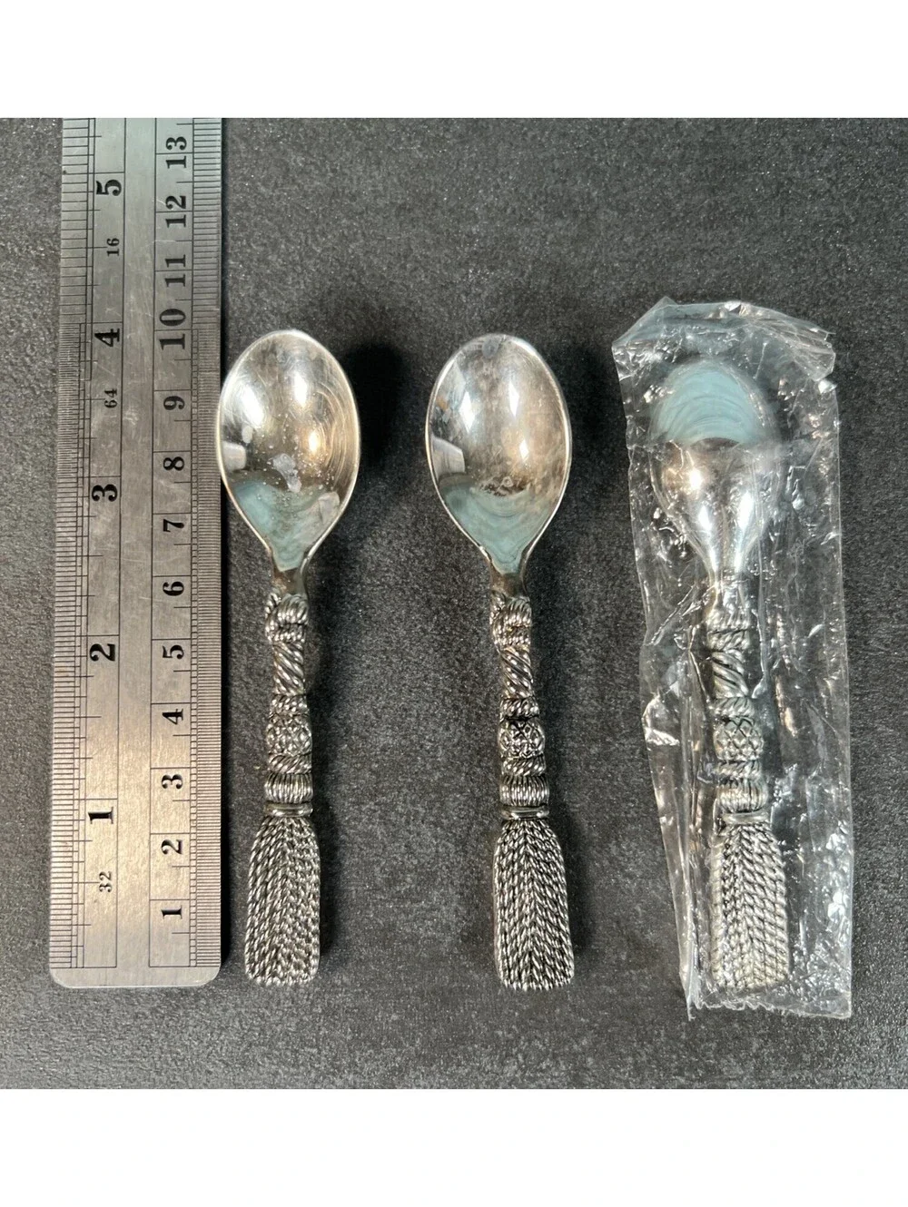 Three New Silea Demitasse Spoons 1 New In Pkg  Rope & Tassel Pattern Italy